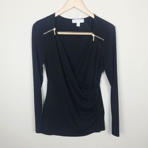 Michael Kors | Faux Wrap Top w/ Gold Zipper Detail